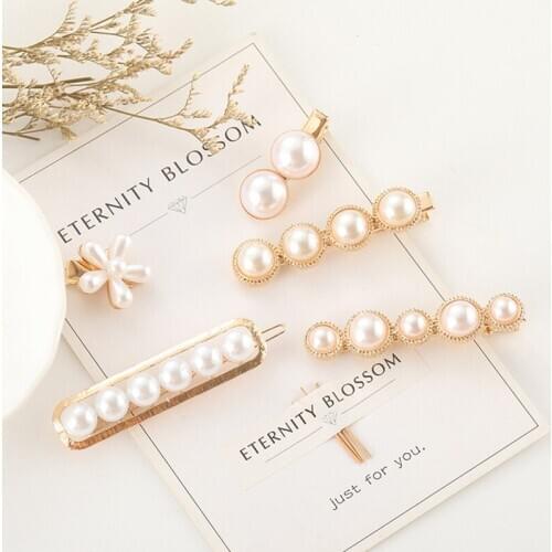 1PC 2019 NEW Han Edition Pearl Hair Grips Fashion Contracted Little Flower Pearl Hair Grips Sweet Style Head Wear