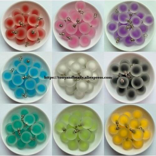 1 Lot = 10pcs )Round Shape Matte Bead In Bead Acrylic Small Pendant Size 15mm 11 Colors For Jewelry Making DIY