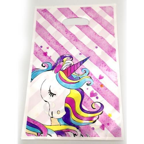 20pcs/pack Happy Baby Shower Events Party Kids Girls Favors Plastic Loot Bags Birthday Decorations Unicorn Design Gifts Bags