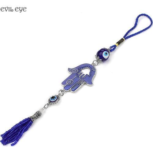 2017 Fashion Jewelry Glass Stone Bead Tassel Pendant Key Rings Lucky Enamel Hamsa Hand Evil Eye Bead Key Chain
