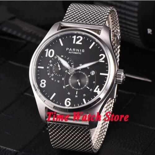44mm Parnis sapphire glass black dial luminous 24 hours MIYOTA Automatic movement mens watch men 813