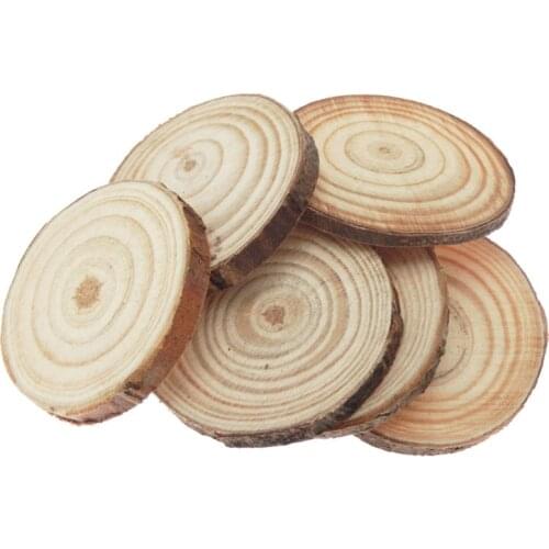 5Pcs/pack 4-8cm Natural Pine Round Unfinished Wood Slices Circles With Tree Bark Log Discs DIY Crafts Wedding Party Painting DIY