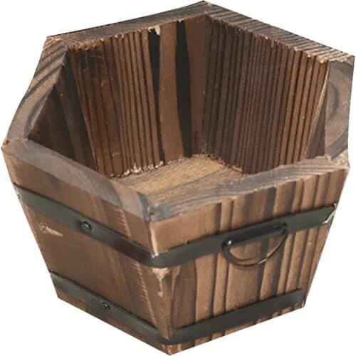 5x Barrel Planter Pots Wooden Large Garden Patio Outdoor Potted Plants