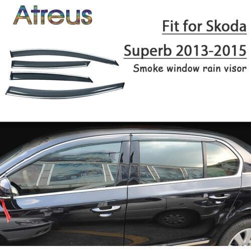 Atreus 1set ABS For 2015 2014 2013 Skoda Superb Accessories Car Vent Sun Deflectors Guard Smoke Window Rain Visor