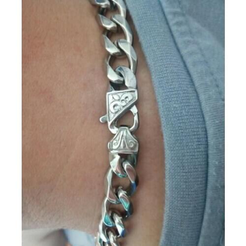 Vintage High Quality Stainless steel Fashion Curb Link Chain Bracelet Mens Bangle 13mm 8.66'' for father husbands Gifts