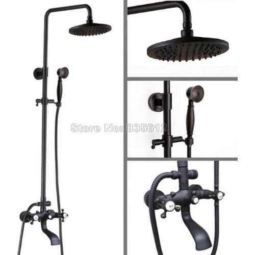 Black Oil Rubbed Bronze Wall Mounted Bathroom 8" Shower Head Rain Shower Faucet Set with Hold Shower Bath Tub Mixer Tap Whg105