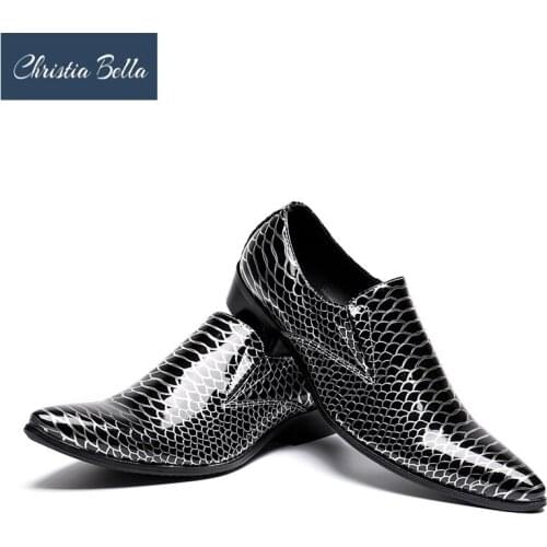 Christia Bella Mens Shiny Genuine Leather Shoes Brand New Business Party Dress Shoes Sliver Fashion Casual Men Flats Oxfords