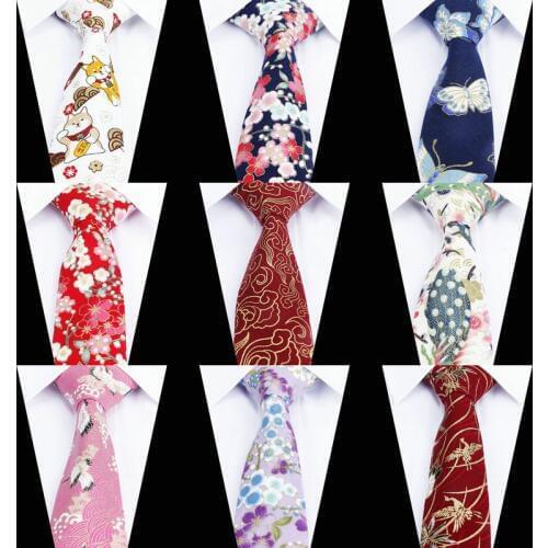 Floral Ties For Men Colorful Flower Birds Printed Cotton Line Tie Mens Ties 6cm Slim Neck Tie Skinny Necktie For Wedding Party