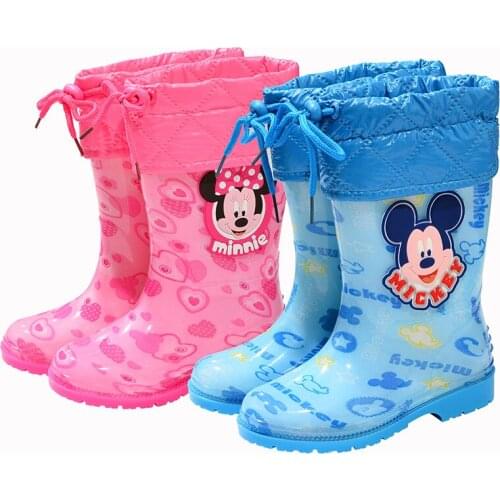 Disney childrens cartoon Minnie Mickey princess boys and girls non-slip rain boots thickened removable dual-use rain boots