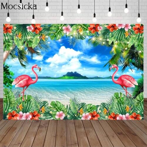 Flamingo Party Backdrop Hawaiian Island Aloha Luau Photography Background Tropical Beach Birthday Baby Shower Decor Photo Studio