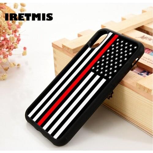 Iretmis 5 5S SE 6 6S Soft TPU Silicone Rubber phone case cover for iPhone 7 8 plus X Xs 11 Pro Max XR A Thin Red Line USA Flag