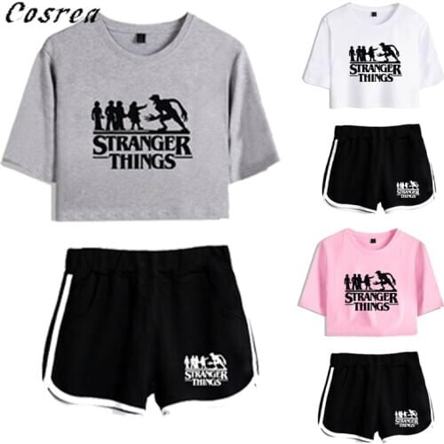 Stranger Things Costume T shirt Shorts Two Piece Suit Girls Women 3D Print Stranger Things Tees Shirt Shorts Eleven Sports Sets