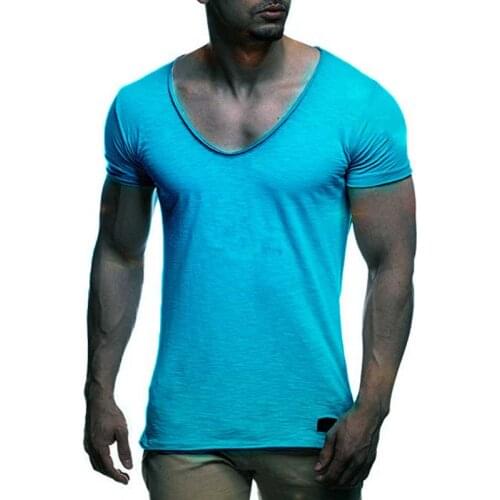 Summer Tshirt Camisetas Hombre New Arrival Deep V Neck Short Sleeve Men T Shirt Slim Fit T-Shirt Men Thin Top Tee Casual