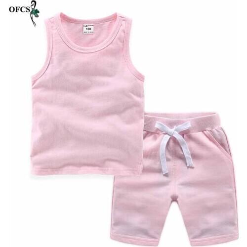 Summer Boys Clothes Suit Children Fashion Girls Solid Vest T Shirt Shorts2Pcs/set Toddler Casual Clothing Kids Cotton Tracksuits