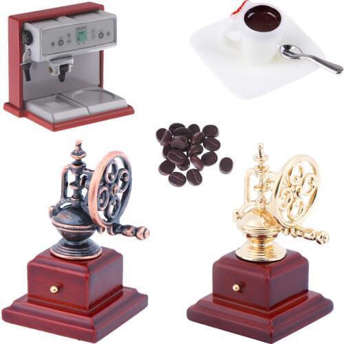 Metal Coffeemaker Coffee Beans Cup & Saucer & Spoon Simulation Kitchen Furniture Doll House Miniature Accessories 1:12 Dollhouse