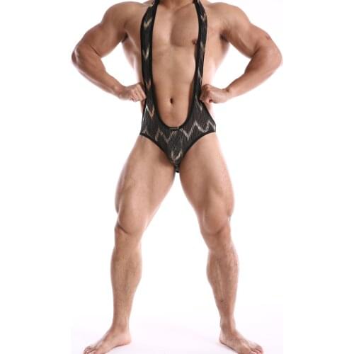 Mens Sexy Jumpsuit Shorts Bodysuit One Piece Polyester Breathable Show Buttocks Design Slim And Fit Style