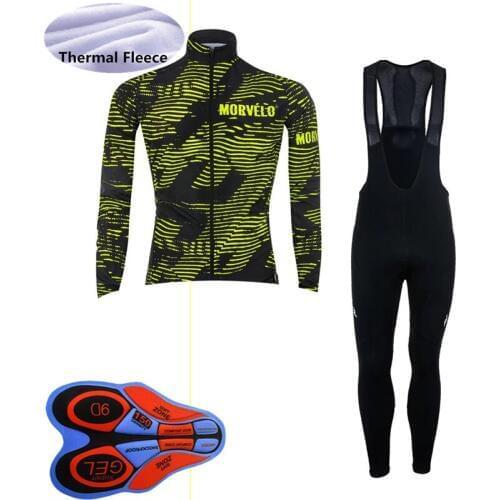 2019 New Team men cycling long sleeve jersey bib pants set warmer bicycle uniform winter thermal fleece mtb bike outfits Y103001