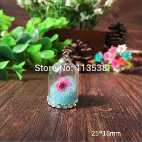 New 20sets/lot silver color 25*18mm glass dome globe & 18mm base & 6mm cap set glass globes set glass vial pendant glass cover
