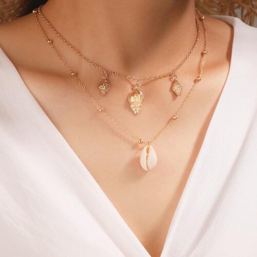 Tocona Bohemian Conch Tassel Pendant Necklace for Women 2020 Charming Shell Gold Alloy Metal Multilayer Summer Jewelry 14050