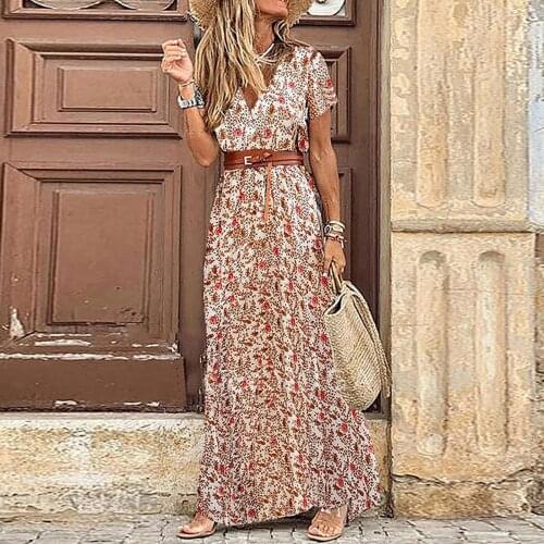 Paisley Style Floral Dress Women Summer Vintage Casual Ladies Dresses Short Sleeve Long Maxi Dress Vestidos Mujer Verano 2021