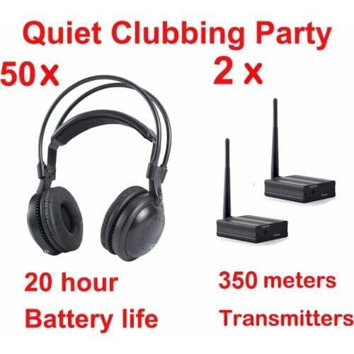 Professional Silent Disco Cheapest Price system wireless headphones - Quiet Clubbing Party Package (50 Headset + 2 Transmitters)
