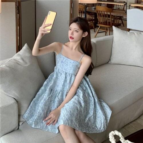 Sexy Backless Sleeveless Party Beach wear Flower Mini Dress Women 2021 New Korean black blue Jacquard Summer Dress