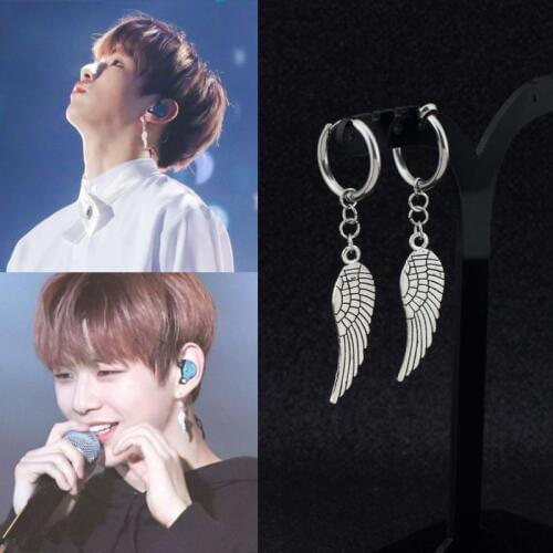 Punk Earrings Korea Boys Stainless Steel Angel Wings Pendant Stud Earring Guy Men Women Rock Hip Hop Grunge Punk Ear Clip Unisex