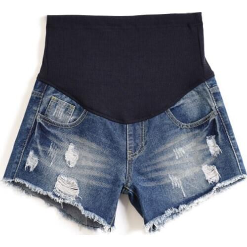 Maternity Shorts Ripped Hole Blue Denim Causal Loose Clothes for Pregnant Women Pregnancy Elastic Waist Short Jeans Shorts