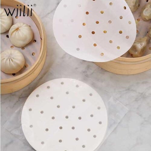 Wiilii 100Pcs Non-stick Air Fryer Papers Bamboo Steamer Liners Parchment Paper Sheets Basket Mat Steaming Baking Cooking Tools
