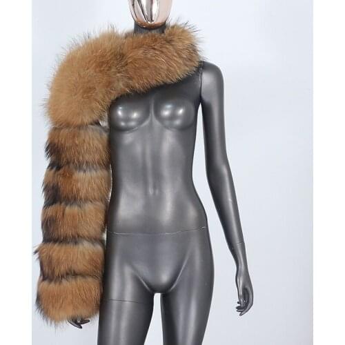 BLUENESSFAIR 2021 Winter Jacket Women Natural Real Raccoon Fox Fur Sleeve Coat Ladies Fashion One Sleeve Outerwear Streetwear