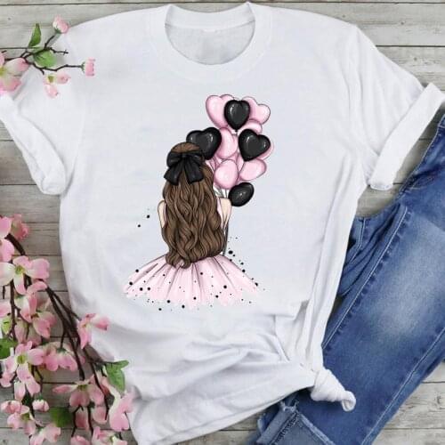 Women Graphic 90s Watercolor Love New Cute Cartoon Summer Fashion Print Short Sleeve Female Clothes Tops Tees Tshirt T-Shirt