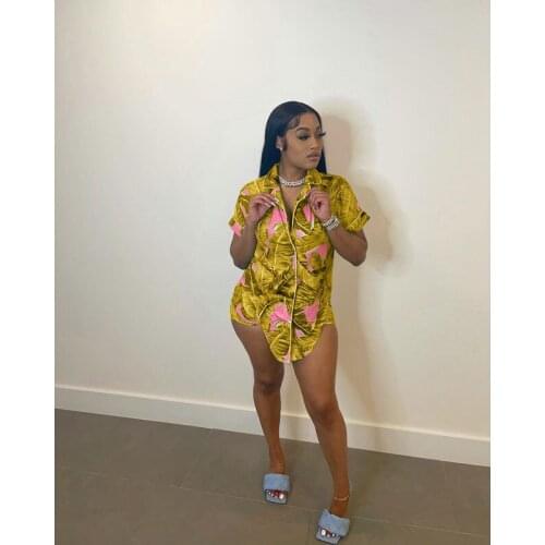 Summer Clothing Two Piece Set Women Print Irregular Short Sleeve Sexy Crop Top+Shorts Sets Club Outfits Streetwear Wholesale