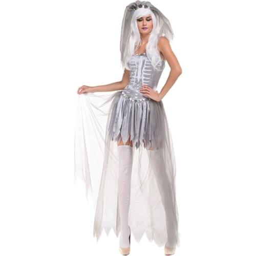 Day of The Dead Horror Zombie Skull Costume Women Gothic Skeleton Bride Costume Scary Skeleton Halloween Costume