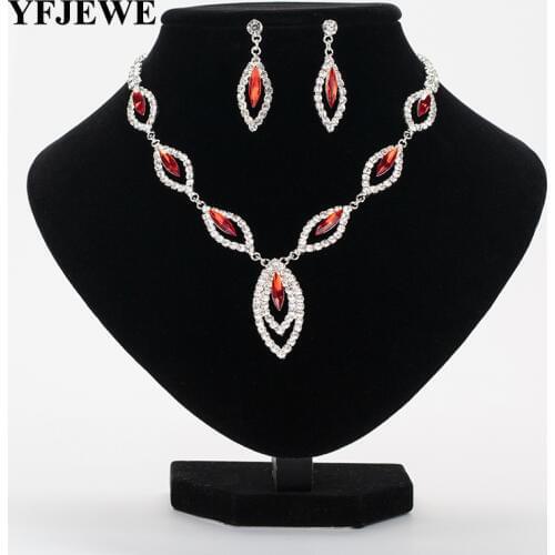 YFJEWE Women Charm Wedding Bridal Jewelry Set Silver Plated charms Jewelry 3 Color Rhinestone Crystal Necklace Earrings Set N341