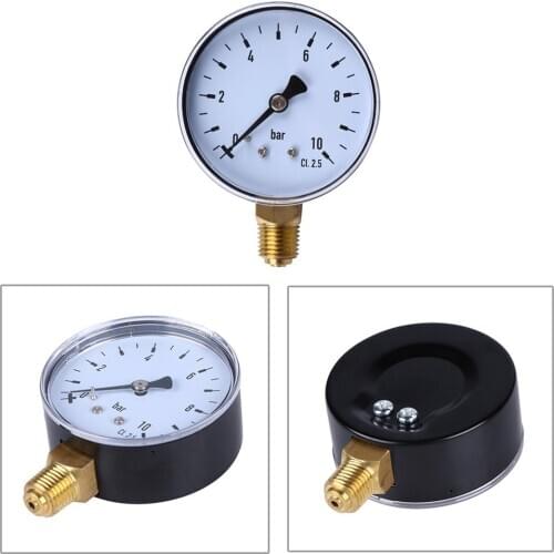 1pcs 1/4 Inch NPT Side Mount 10 Bar Metal Water Oil Air Compressor Pressure Gauge Manometer Pressure Measuring Tool Wholesale