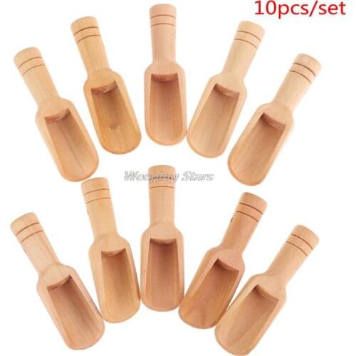 10pcs Mini Wooden Spoon Round Handle Teaspoon Small Salt Shovel Condiment Spoons