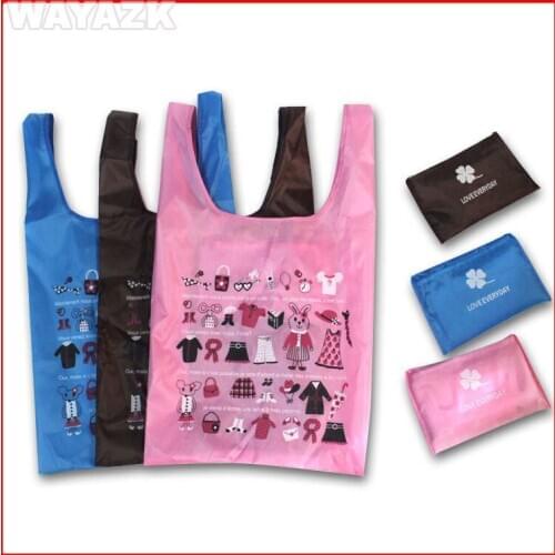 100pcs/lot) pink reusable nylon shopping bag foldable