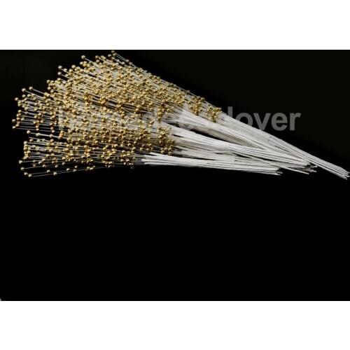 100Pcs Bridal Spray Beads on Wire Stems Wedding Bouquets Craft Cake Decoration Gold