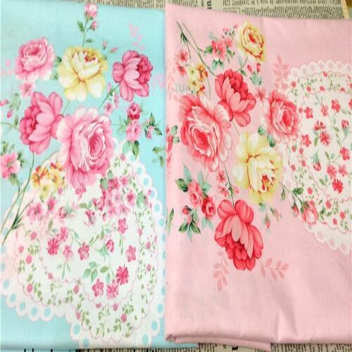 100x160cm Sweet Blue & Pink Love Heart Big Flowers Printed Cotton Fabric For DIY Sewing Quilting Bedding Clothing