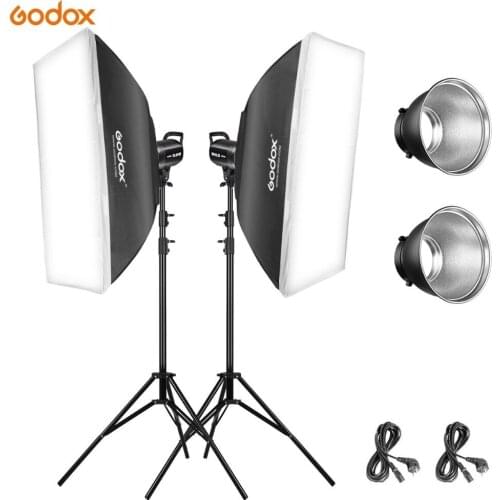 2pcs Godox SL-60W CRI 95+ LED Video Light Kit SL60W 5600K + 60x60cm Softbox + 2m Stand + Remote Controller + Reflector