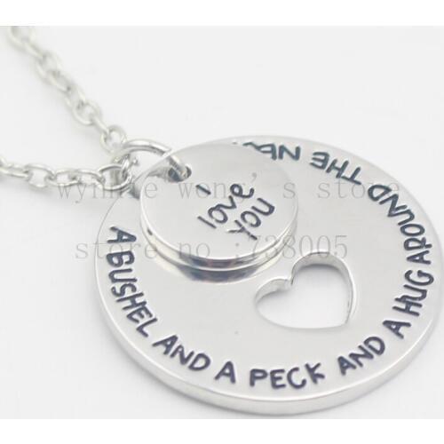 2020 Hot ! handstamped Jewelry "I love you a bushel and a peck and a hug around the neck" Necklace Heart Cutout pendant necklace