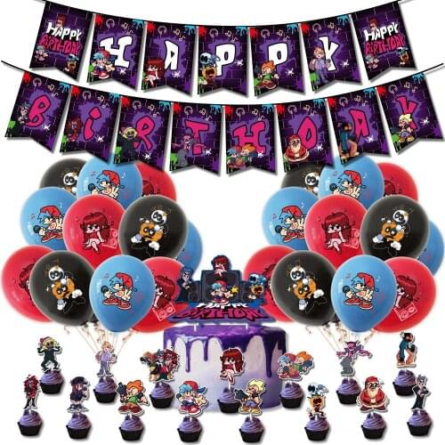 43pcs New Friday Night Funkin Birthday Party Supplies Friday Night Funkin Banner Cake Toppers Balloons Party Decoration For Fans