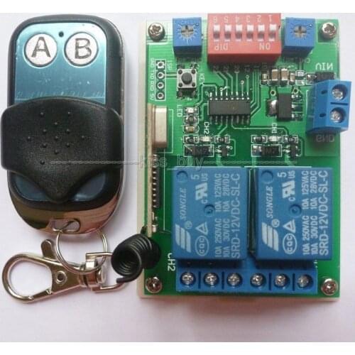 433MHZ DC 12V 2Ch Multifunction Wireless Controller Timer Delay Relay RF Switch & EV1527 ASK OOK Remote control