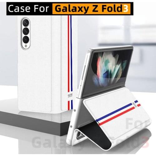 For Galaxy Z Fold 3 Case, Galaxy Z Fold3 Case,Genuine Leather Drop-Resistant Bracket Protective Shell Magnetic suction Holder