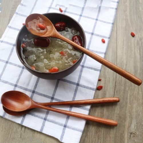 Wooden Spoons, 6 Pieces Wood Soup Spoons for Eating Mixing Stirring Cooking, Long Handle Spoon with Japanese Style Kitchen Utens