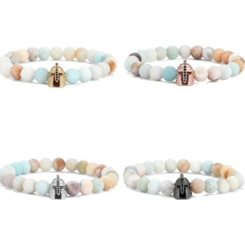 8mm warrior helmet elastic gold silver copper cz zircon cubic zirconia beads bohemian Yoga Bracelet agate Onyx Stone Bangles wf2