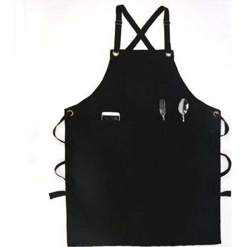 Unisex Elegant Classic Black Canvas Apron Adjustable Straps Anti-Dirty and Waterproof Household Florist Restaurant Bookstore