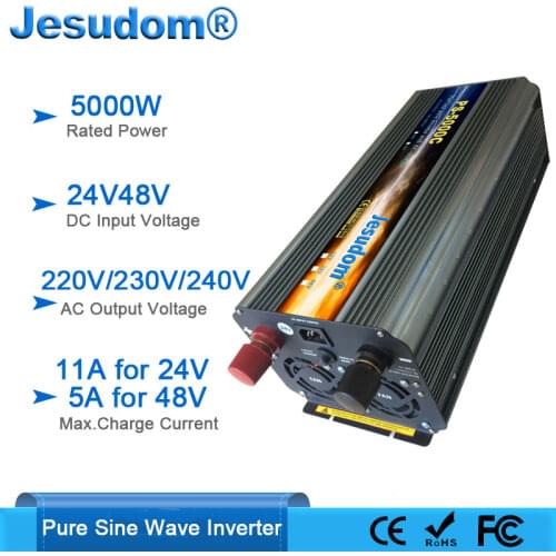 5000W Solar Pure Sine Wave Inverter Surge 10000W DC24V48V to AC220V230V240V with AC Charger or UPS Function for Home Use