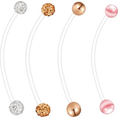 JUNLOWPY Pregnancy Navel Ring Flexible Belly Button Rings Bioplast Long Belly Rings Body Piercing Jewelry Mix 4 Styles 80pcs