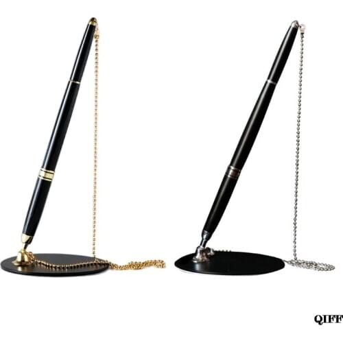 Classic Metal Ballpoint Pen Secure Chain Attached Base Stand Desk Office Counter Signature Pens Stationery Gift July 29